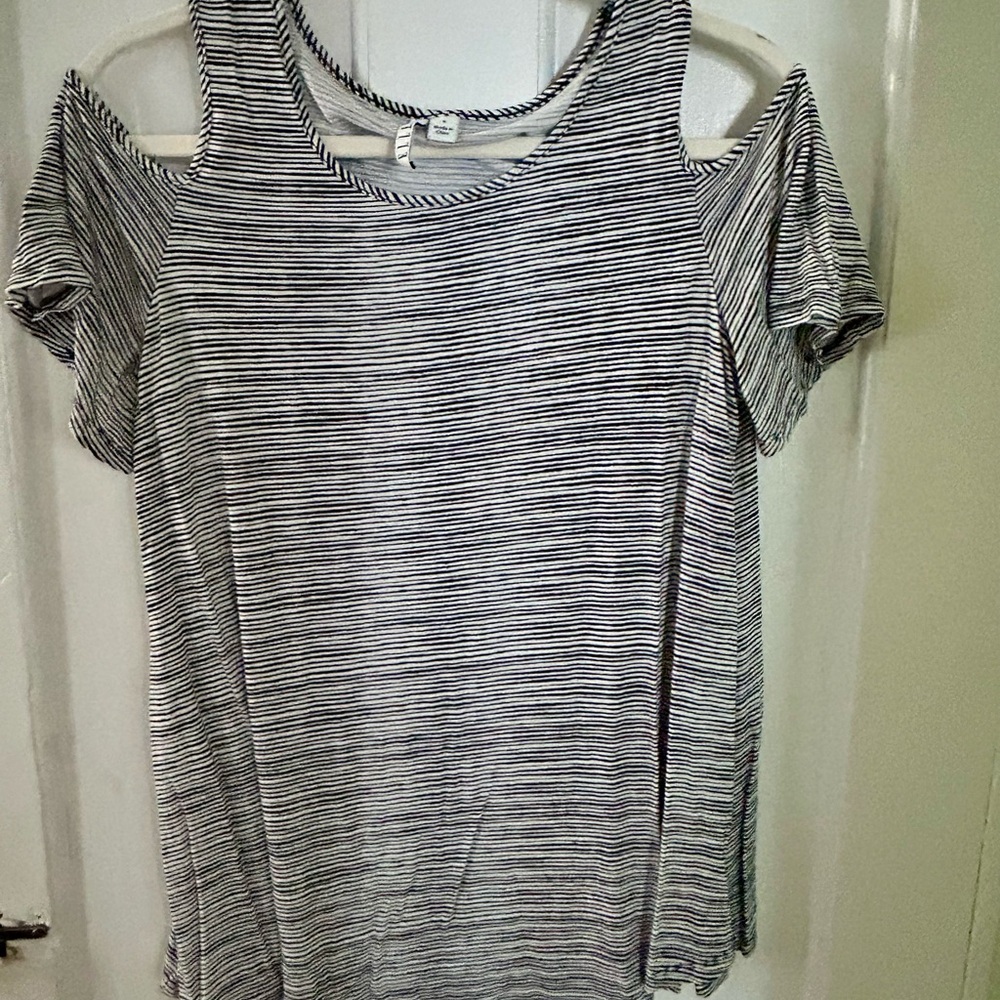 Elle Black and White Striped Cold Shoulder Tee